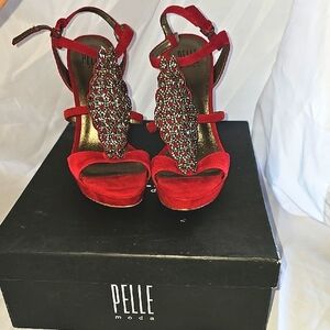Pelle Moda Red Embellished Heels.              2